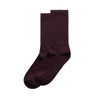 Two pairs of deep burgundy socks, featuring a simple design and an unmarked logo.