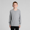 A long-sleeved grey t-shirt for youth, featuring a casual fit and a small logo on the side.