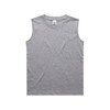 A grey sleeveless tank top displayed flat. The garment features a label and has a simple, classic design.