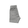 A pair of grey sports shorts with a single back pocket and an elastic waistband.