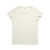 A plain cream-coloured t-shirt with short sleeves and a round neckline, featuring a logo on the back.