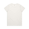 A plain white T-shirt featuring a simple design and a logo on the back.