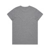 A grey t-shirt with short sleeves and a plain back, featuring a logo.