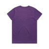 A purple t-shirt featuring a classic crew neck design. The garment has a smooth texture and short sleeves.