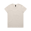 A plain cream-coloured T-shirt made of soft fabric with a simple crew neckline. It features a logo tag inside.