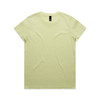 A light yellow T-shirt with a round neckline and short sleeves, featuring a branding label.
