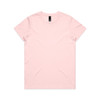 A pink t-shirt with a crew neck and short sleeves, featuring a brand logo on the label.