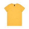 A yellow t-shirt with a round neckline and short sleeves. It features a logo at the neck.