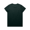 A green t-shirt displayed from the back, featuring a plain design and a logo on the neck.