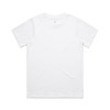 A white classic t-shirt with a simple design and a crew neck. It features a subtle branding logo.