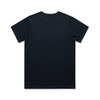 A black t-shirt featuring a simple design and a logo on the back.