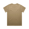 A beige T-shirt featuring a crew neck and short sleeves, with a logo present on the back.