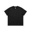 A black boxy tee featuring a classic crew neckline and short sleeves. The garment has no visible designs or patterns.