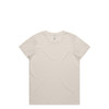 A plain beige t-shirt with a crew neck and short sleeves. It features a small logo on the inside tag.