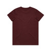 A maroon T-shirt featuring a plain back design and standard fit. Includes a logo on the tag.