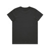 A black basic t-shirt with a simple design and a logo on the back.