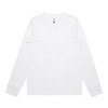 A long-sleeve white T-shirt featuring a logo. The shirt has a classic crew neck design.