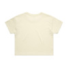 A light cream crop t-shirt featuring a simple design and relaxed fit, with a logo on the back.