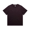 A black heavy cotton t-shirt with a round neckline and short sleeves, featuring a logo on the inside label.