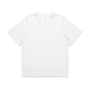A white heavy t-shirt featuring a simple design and a logo on the side.