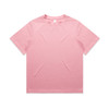 A pink T-shirt featuring a classic crew neck design. The shirt has a brand logo on the label.