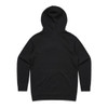A black hoodie featuring a hood and long sleeves, with a simple, unembellished design.