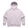 A light purple hoodie with a front pocket and a spacious hood. It features a logo on the design.
