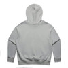 A light grey hoodie with a hood, featuring long sleeves and a simple design. It has a logo on the back.