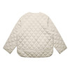 A quilted jacket in a light beige colour with a diamond pattern and a simple, rounded design.