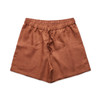 Linen shorts in a warm brown colour with an elastic waistband and drawstring. Features a logo.