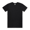 A black organic t-shirt with a classic crew neck. The shirt features a branding label inside the neckline.