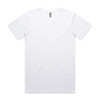 A white V-neck T-shirt featuring short sleeves and a branded label at the neckline.