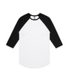 A Raglan Tee featuring a white body with black three-quarter sleeves and a round neckline. It has a brand logo.