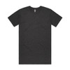 A dark grey T-shirt with short sleeves and a round neckline, featuring a logo on the label.
