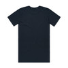 A dark navy T-shirt with short sleeves and a plain back, featuring a branding logo.