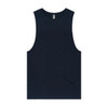 A navy blue singlet tank top with a round neckline and a logo on the label.