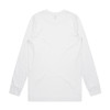 A long-sleeve white T-shirt featuring a plain back and fitted sleeves. It has a small logo.