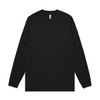 A black long-sleeve t-shirt featuring a simple design and a logo on the label.