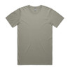 A light green t-shirt with short sleeves and a round neckline, featuring a logo on the label.