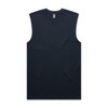 A black sleeveless tank top featuring a logo on the neck area, designed as a classic style singlet.