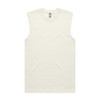 A white sleeveless tank top with a simple design and a logo on the neckline.