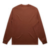 A long-sleeve T-shirt in a rich brown colour with a plain back design and fitted sleeves. The shirt features a branding logo.