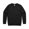 A black hoodie featuring a round neckline and long sleeves, with a logo on the label.