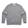 A grey sweatshirt with long sleeves and a crew neck, featuring a subtle branding logo.