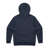 A navy blue hoodie featuring a hood and long sleeves, with a plain back and no visible logos or branding.