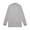 A long-sleeve polo shirt in grey with a collar and cuffs, featuring a logo on the side.
