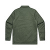 A green service jacket with a simple design, featuring a collar and buttoned cuffs. It has a logo on it.