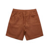 Brown linen shorts with an elastic waistband and two back pockets. Features a simple design without visible logos.