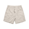 Linen shorts in a light beige colour with an elastic waistband and drawstring. Features side pockets.