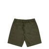 Walk shorts in an olive green shade, featuring an elastic waistband with drawstrings and side pockets.